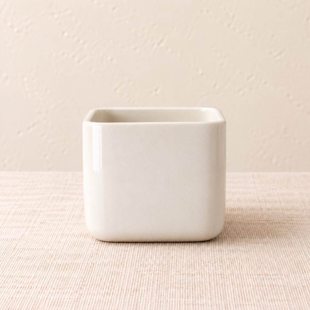 Square glossy white ceramic planter